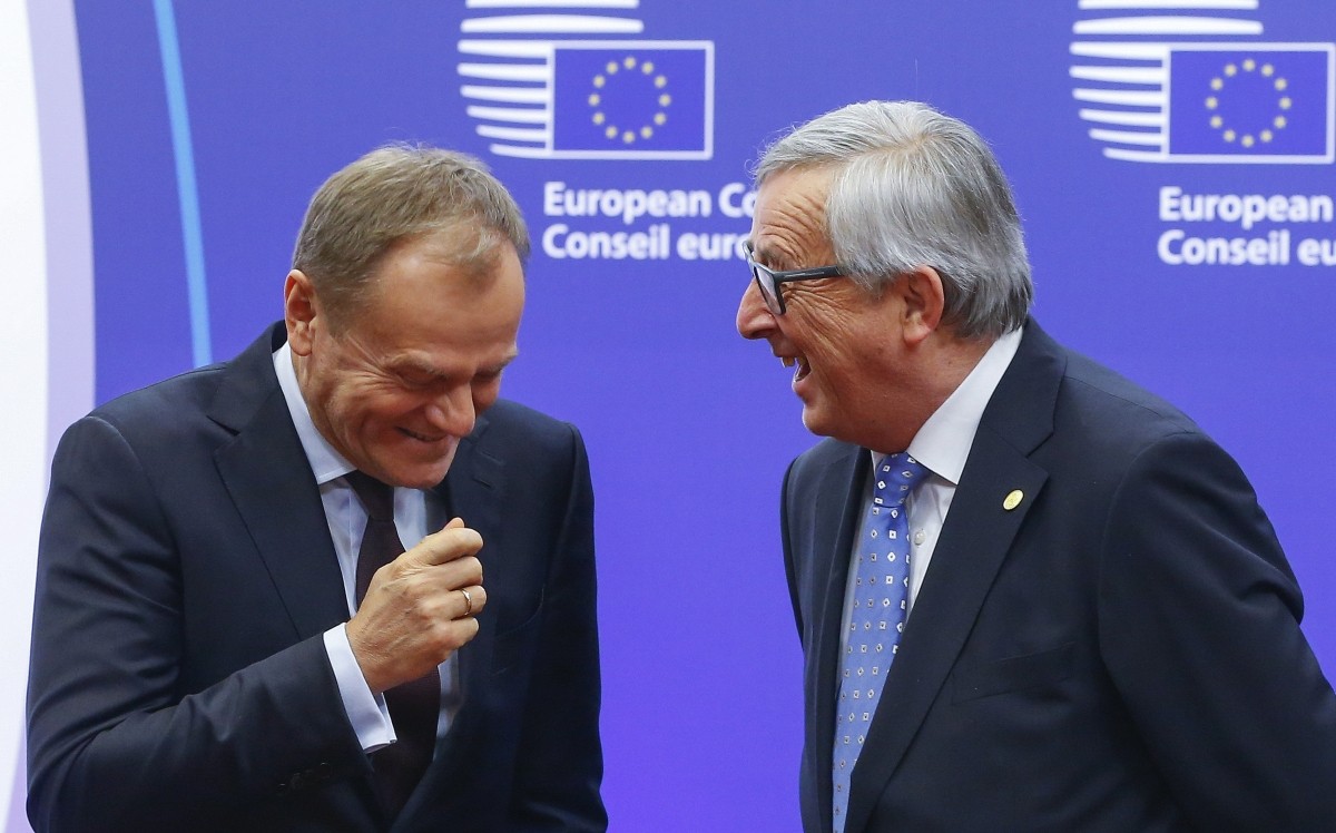 Predseda Európskej rady Donald Tusk na stretnutí s predsedom Európskej komisie Jeanom-Claudeom Junckerom. 