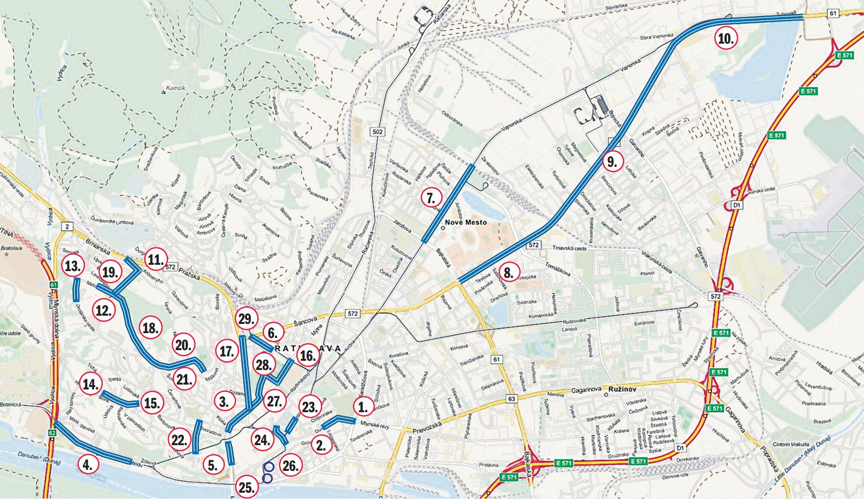 Mapa opráv ciest v Bratislave 