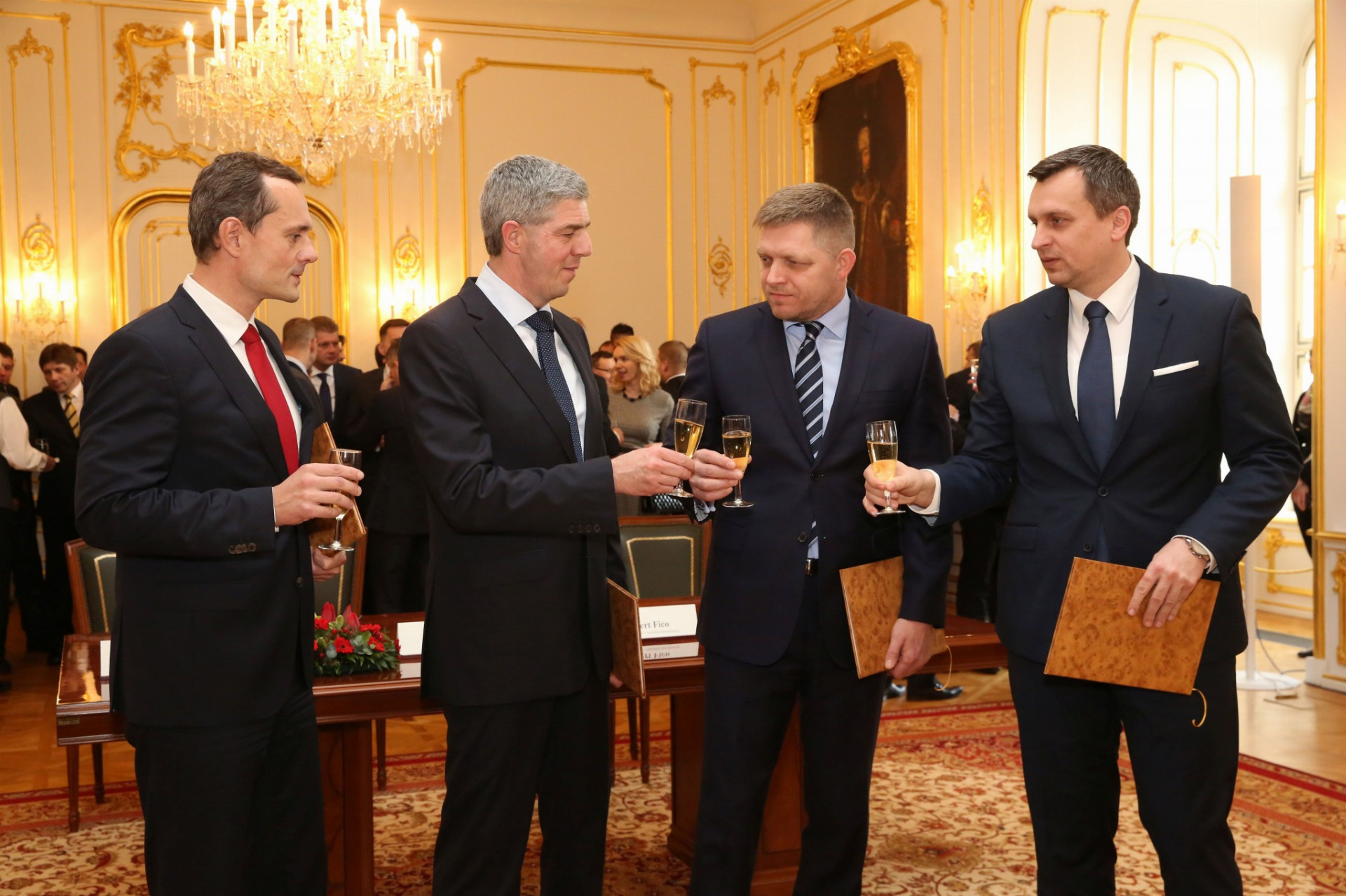 Podpis koaličnej dohody - Procházka, Danko, Fico, Bugár