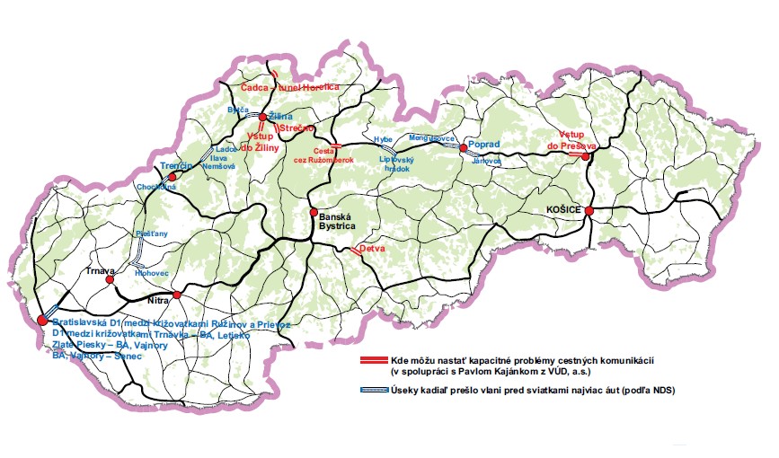 Vyťažené úseky na slovenských cestách