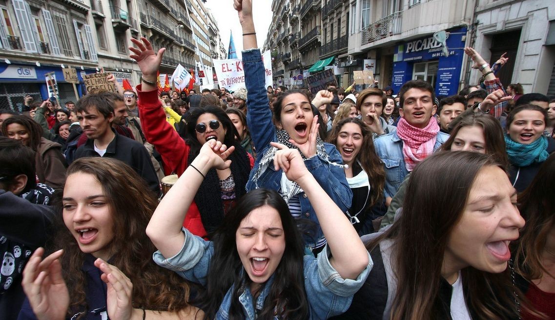 Protesty študentov v Marseille.