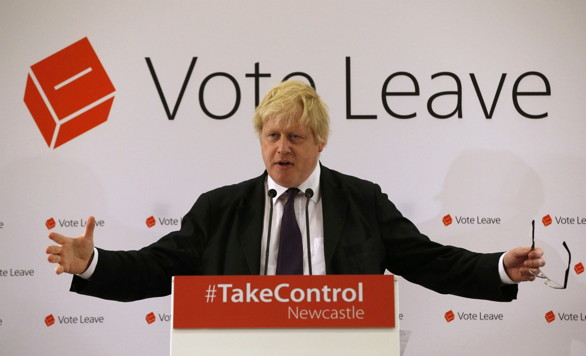 Starosta Londýna Boris Johnson hovorí na zhromaždení v Newcastle.