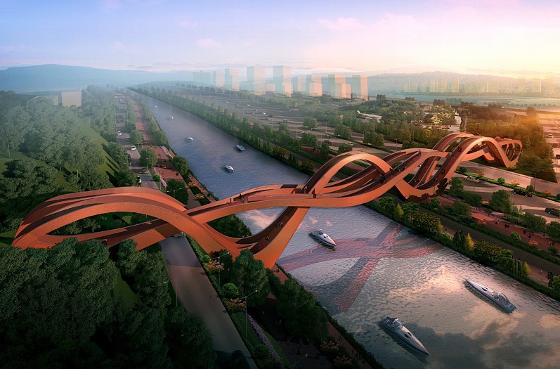 Architekti z NEXT-u sa postarali o most, ktorý otvoria už toto leto. Meno a tvar plne korešpondujú s myslením Číňanov a spájajú sa so želaním všetkého dobrého.