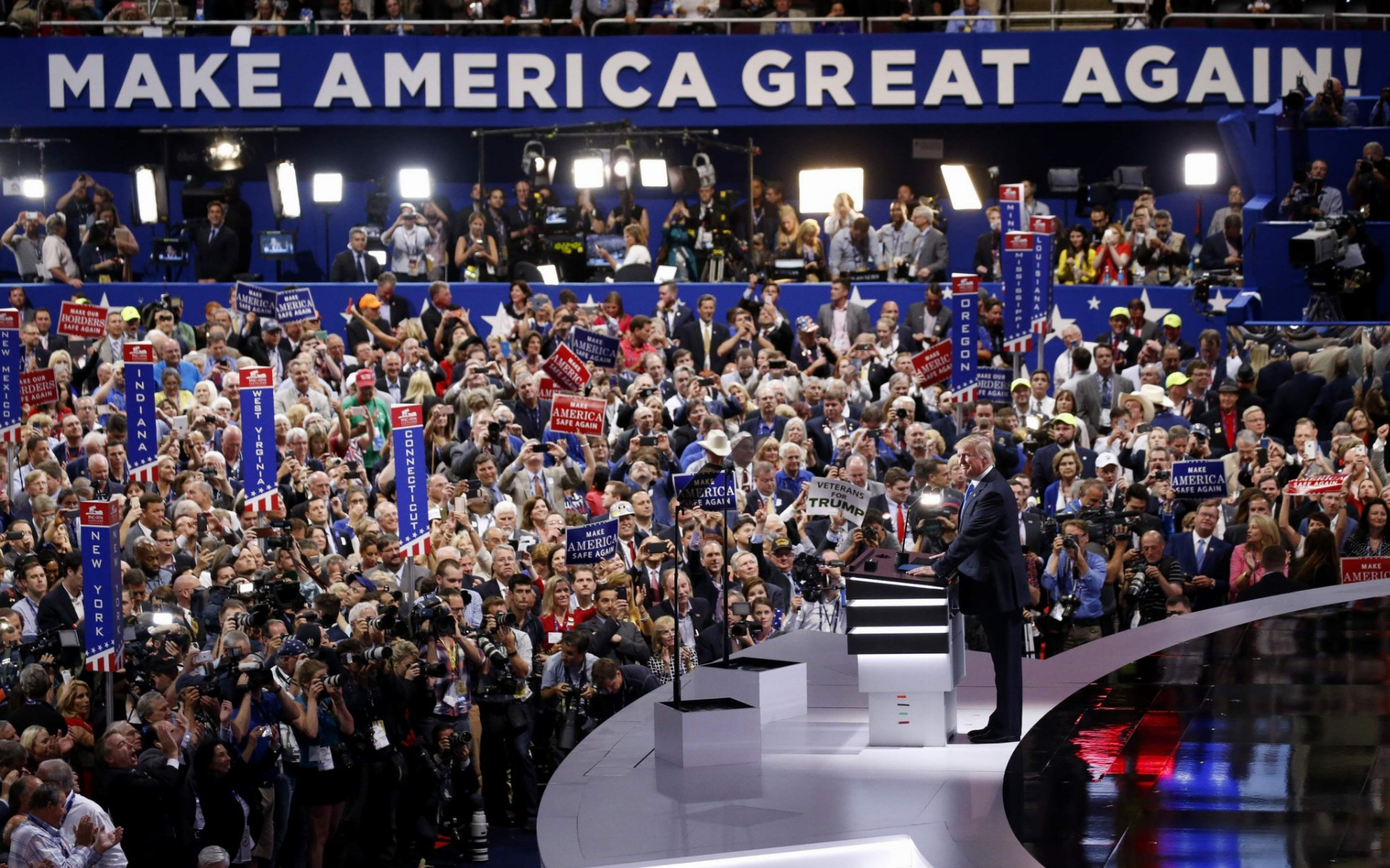 Donald Trump, kandidát na prezidenta USA má svoj prejav na republikánskom národnom zhromaždení v Clevelande.
