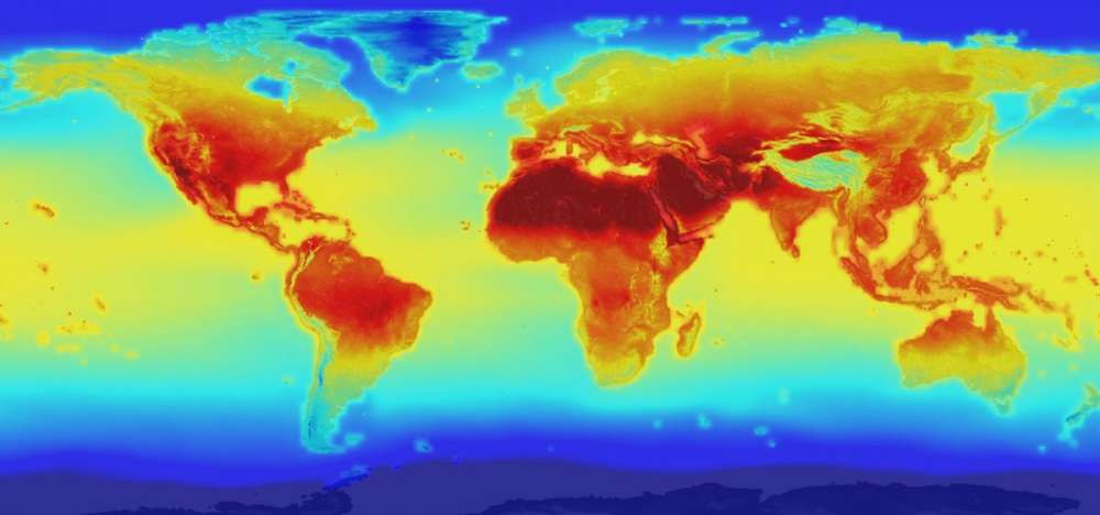 Takto by termo-mapa nášho sveta mohla vyzerať do 100 rokov, ak budeme naďalej v rovnakej miere čerpať obnoviteľné zdroje energie a vytvárať toľko uhlíkových emisií. Teplota planéty sa zvýši o niekoľko stupňov.