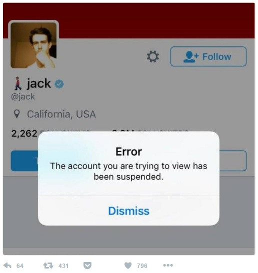 Účet Jacka Dorseyho, zakladateľa Twitteru, bol pozastavený približne na 30 minút. 