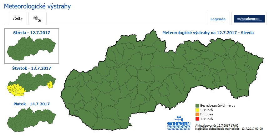 Meteorologické výstrahy pre juh Slovenska