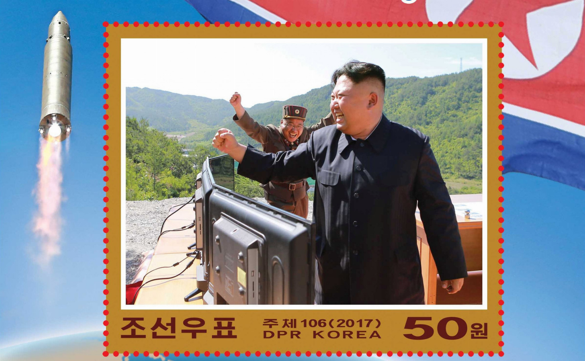 Severokórejský vodca oslavuje test rakety novou známkou