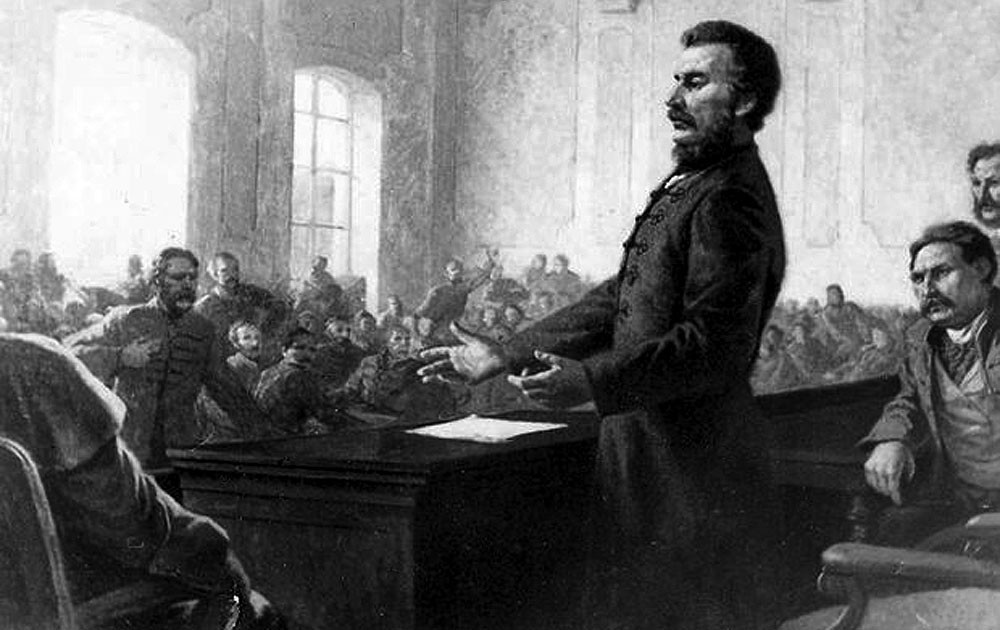 Ľudovít Štúr počas prejavu v uhorskom sneme v roku 1848.