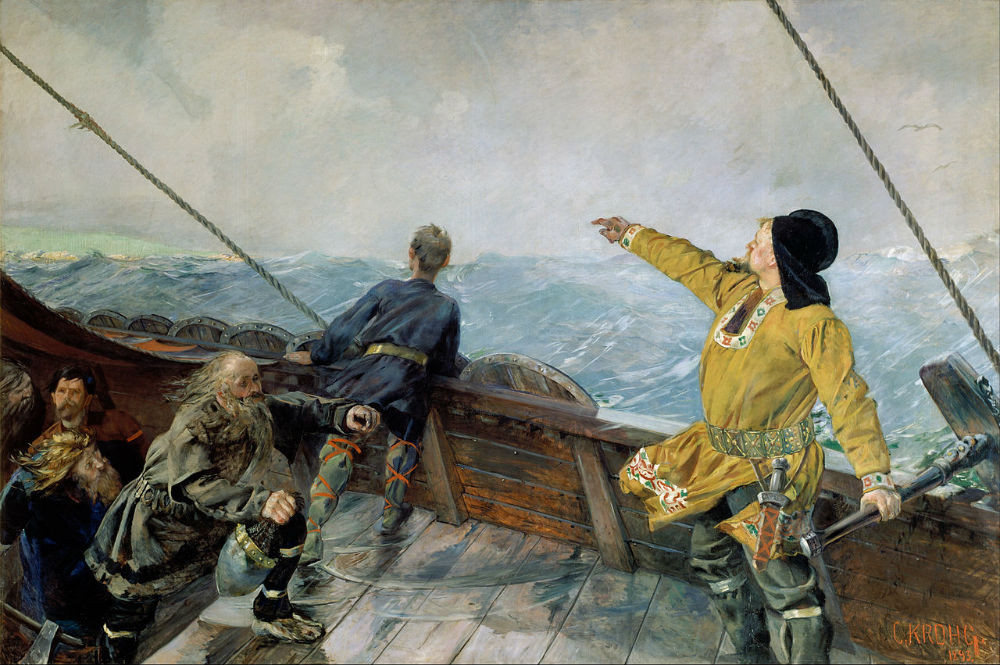 Takto si predstavoval pioniersku plavbu Leifa Erikssona k americkým brehom na obraze z konca 19. storočia nórsky maliar Christian Krohg.