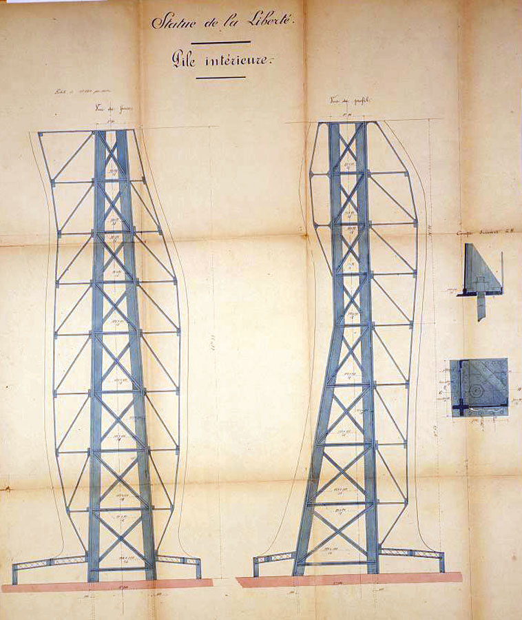 Eiffelov nákres vnútornej konštrukcie Sochy slobody.