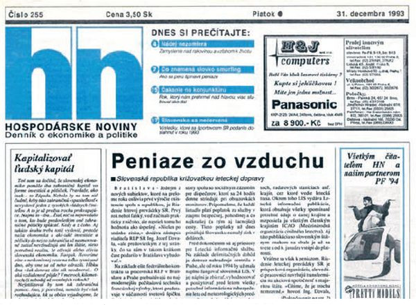 Takto vyzerala titulná strana HN z 31. decembra 1993.