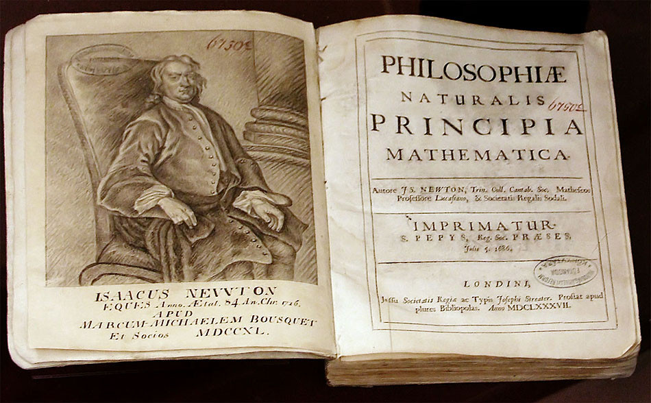 Newtonovo ťažiskové dielo Philosophiae Naturalis Principia Mathematica vyšlo knižne v roku 1687.