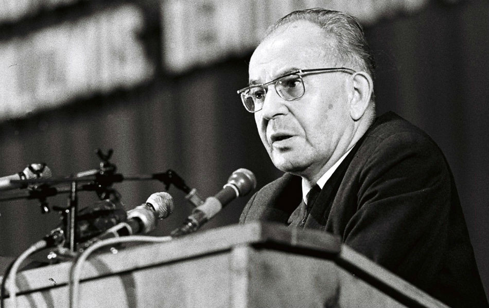 Gustav Husák pri prejave na mimoriadnom zjazde KSS pár dní po okupácii v auguste 1968.