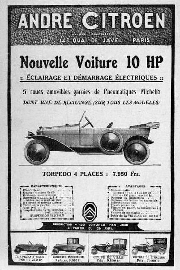 Dobová reklama na Citroënovo prvé auto - 10 HP Type A.