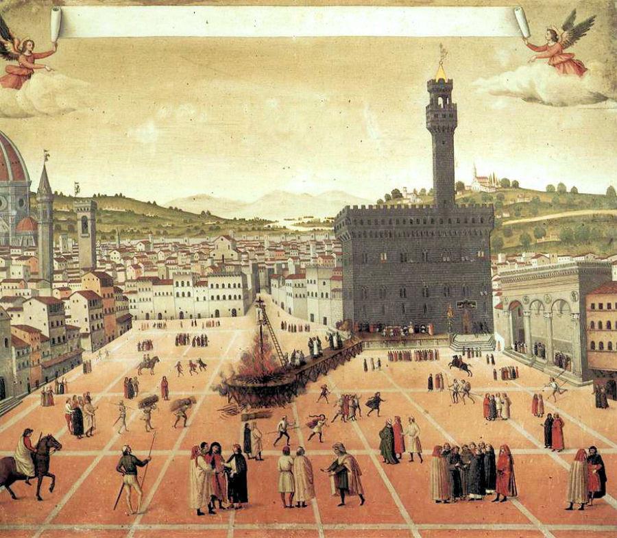 Girolama Savonarolu popravili na tom istom mieste, kde predtým on dal verejne spáliť všetky dôkazy ľudskej nemravnosti.