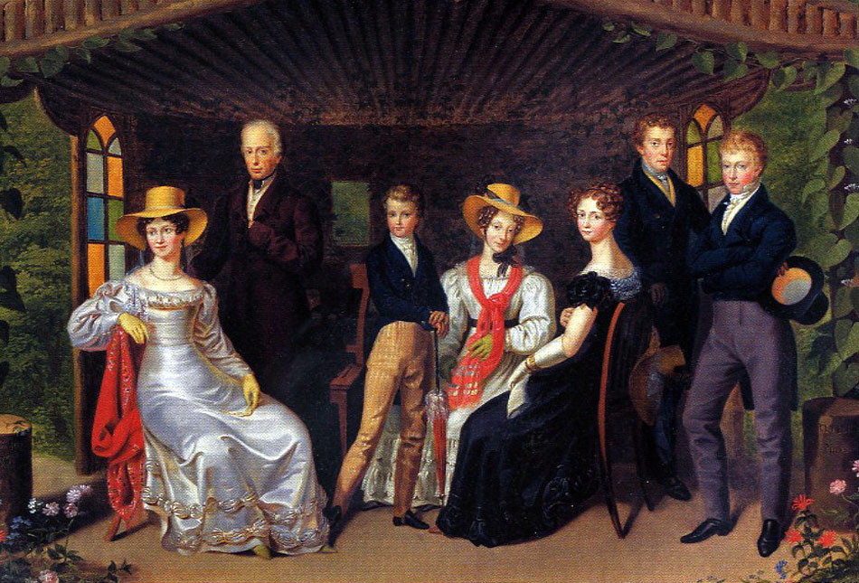 Rakúsky cisár František I. s rodinou na obraze z roku 1826.