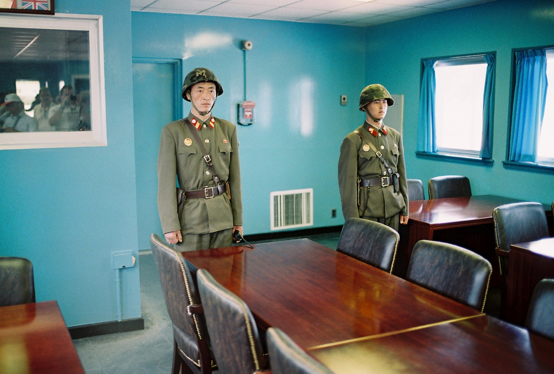 Hranica severnej a južnej Kórei, demilitarizovaná zóna je strážená.