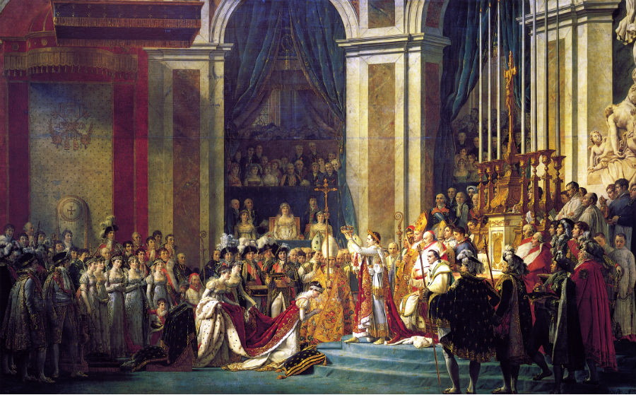 V decembri 1804 sa v Notre Dame korunoval Napoleon Bonaparte za francúzskeho cisára. Takto udalosť zachytil na svojom obraze maliar Jacques-Louis David.