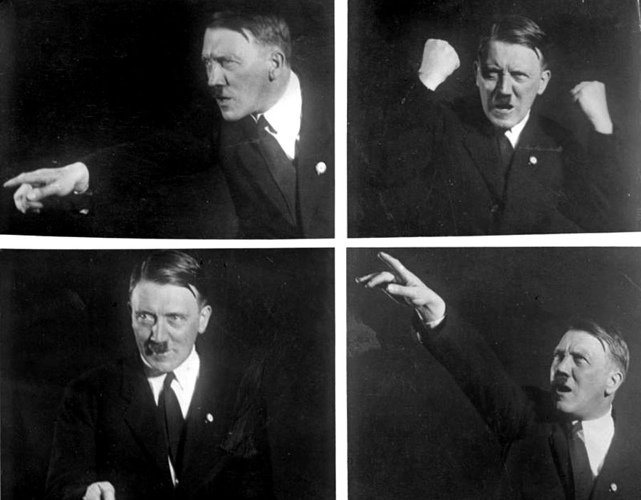 Svojimi verejnými vystúpeniami Hitler dokázal fanatizovať publikum. Pomáhali mu k tomu aj gestá, ktoré si starostlivo trénoval, pri čom ho zachytil jeho osobný fotograf Heinrich Hoffman.