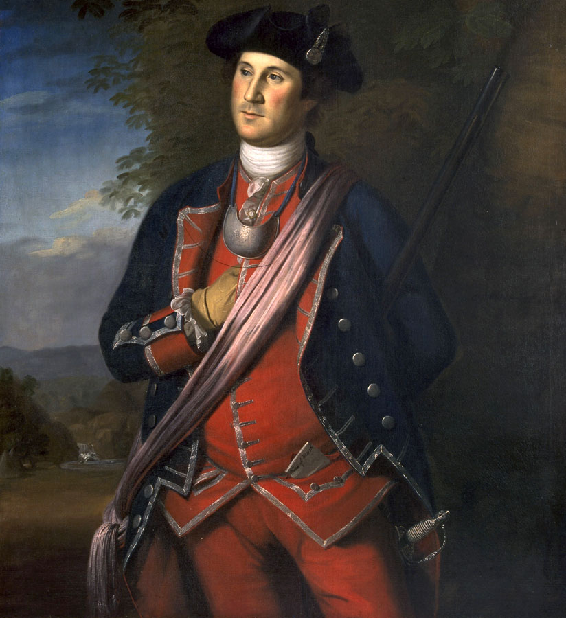 Washington ako plukovník kontinentálnej armády na portréte z roku 1772.