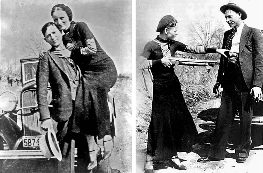 Bonnie Parkerová a Clyde Barrow na súkromných fotografiách, ktoré sa dostali do rúk polície pri jednom neúspešnom záťahu na ich gang.