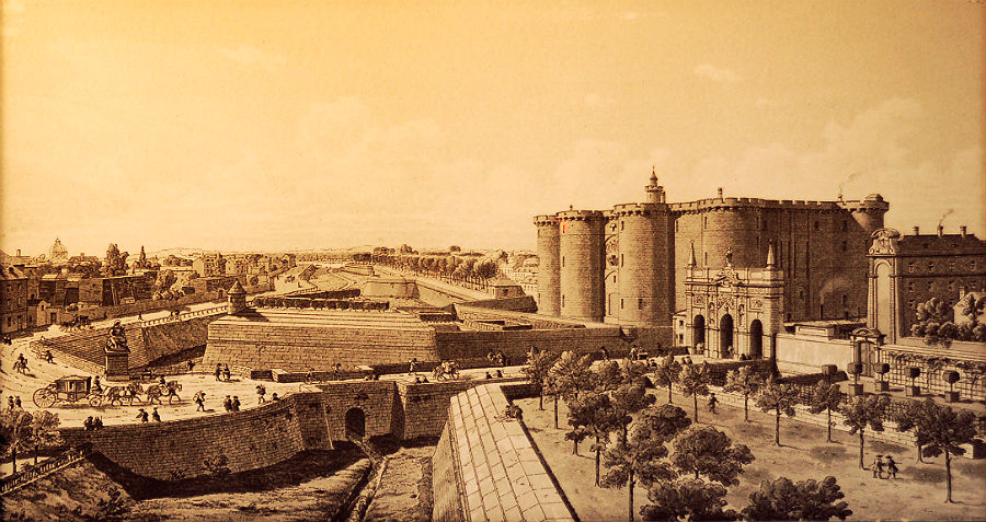 Bastilu postavili ešte počas storočnej vojny ako strategický obranný bod, neskôr sa stala štátnym väzením. Takto vyzerala niekoľko rokov pred francúzskou revolúciou, počas ktorej ju dobyli a potom zbúrali. 