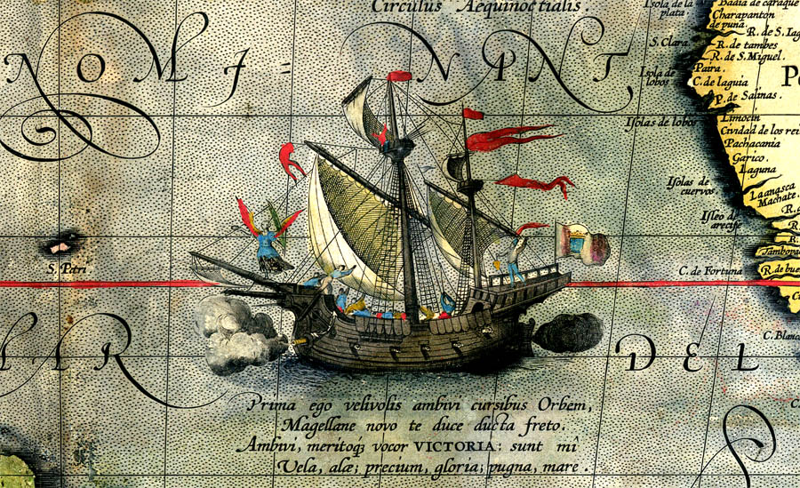 Loď Victoria na detaile z mapy vydanej v roku 1590.