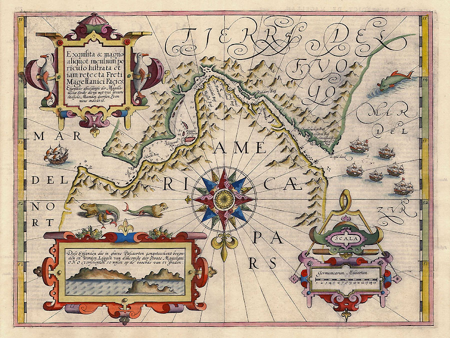 Magalhãesov prieliv, ako bol zobrazený na mape z roku 1606.
