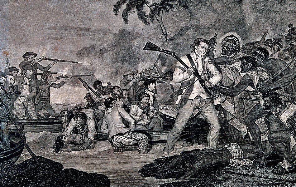 Smrť britského moreplavca Jamesa Cooka na Havajských ostrovoch.