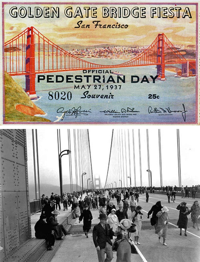 Ako prví sa mohli po Golden Gate Bridge prejsť 27. mája 1937 chodci. Autá sa na most dostali až o deň neskôr.
