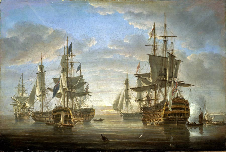 Na tomto obraze Nicholasa Pococka sú lode, na ktorých Horatio Nelson velil. Úplne vľavo je Agamemnon, jeho najobľúbenejšia, priečne plávajú Elephant a Captain a v popredí obrazu dominujú Vangurad (vľavo) a najväčšia loď – Victory (vpravo).
