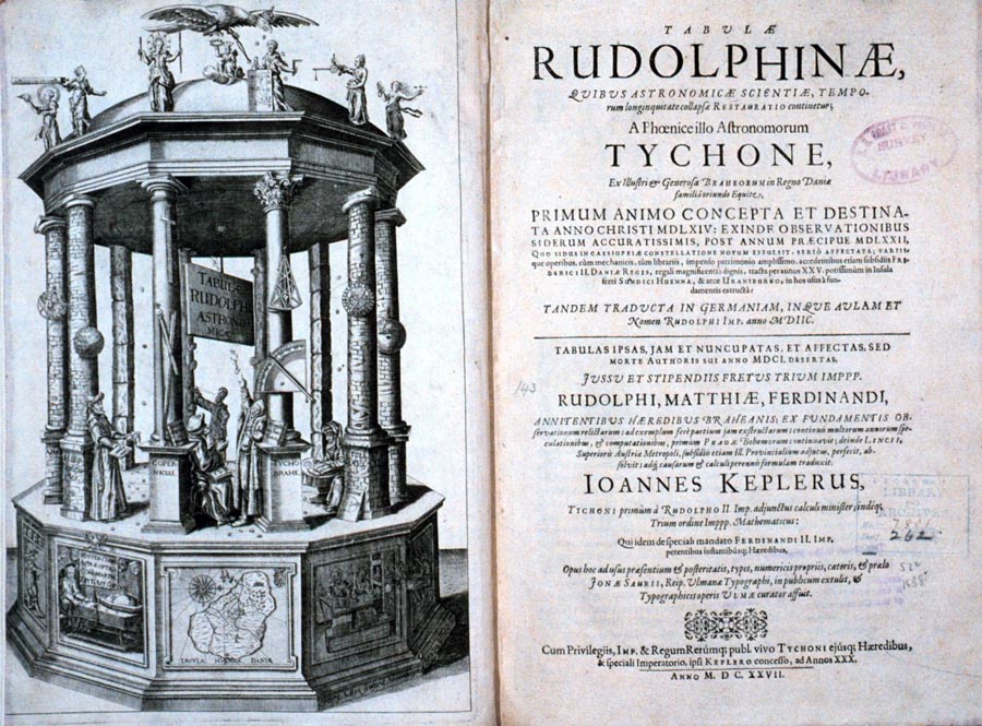 Rudolfínske tabuľky vydal Kepler v roku 1627. Zostavil ich na základe pozorovaní, ktoré začal robiť Tycho Brahe a slúžili na výpočet polohy planét. Ilustrácia na obálke spisu je zaujímavá tým, že na nej nechal Kepler zvečniť podobizne najslávnejších astronómov - Kopernika, Braheho a Ptolemaia.