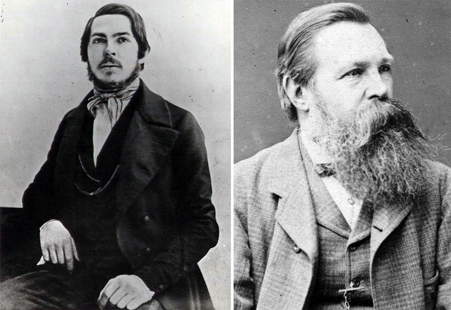 Friedrich Engels ako 20-ročný (vľavo) a o štyri desaťročia neskôr (vpravo), na svojom najznámejšom portréte.