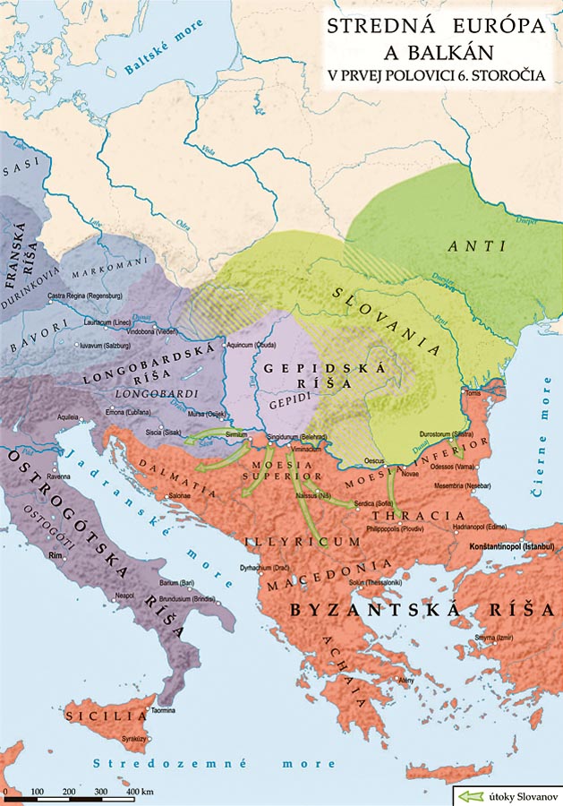 Mapa zachytáva Európu približne v období, keď sa z mena Slovan stal pojem.