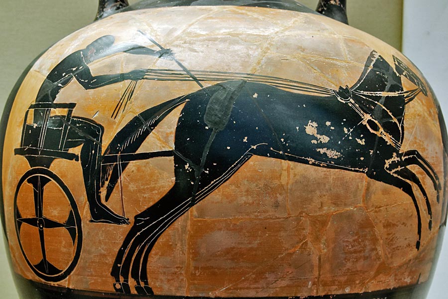 Preteky vozov na starogréckej nádobe zo 6. storočia pred Kristom.