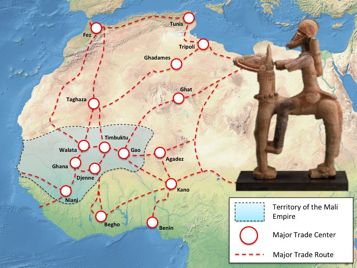 Mapa Malijskej ríše, ktorej vládol Mansa Musa