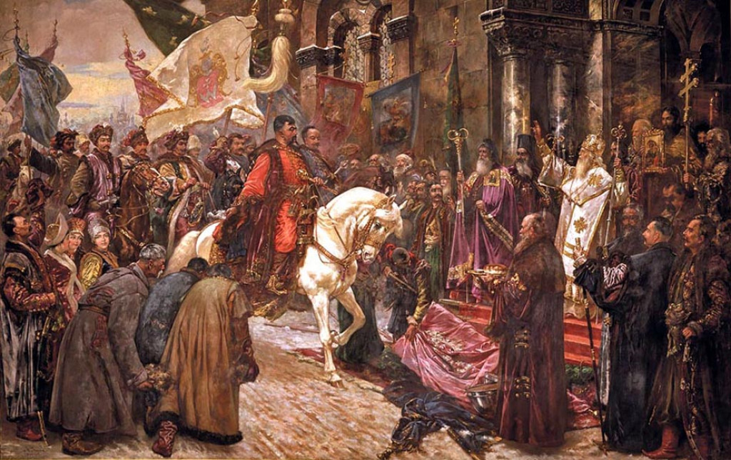 Príchod Bohdana Chmeľnyckého do Kyjeva v roku 1649, ako si ho o dve a pol storočia neskôr predstavoval a zobrazil ukrajinský maliar Mykola Ivasyuk (v roku 1937 bol popravený v rámci stalinských čistiek).