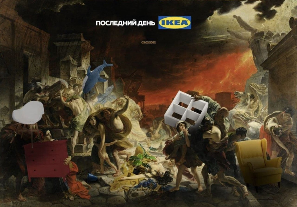 IKEA dočasne zastaví v Rusku  a Bielorusku svojich 17 prevádzok. Dotkne sa to približne 15-tisíc zamestnancov.

„Vojna na Ukrajine má obrovský dopad na ľudí a má za následok vážne narušenie dodávateľského reťazca a obchodných podmienok, a preto sa skupiny spoločností rozhodli dočasne pozastaviť činnosť IKEA v Rusku.  

Rozhodnutie nábytkárskeho giganta vyvolalo napríklad v jeho obchodnom dome v Moskve paniku. Ľudia zobrali prevádzku útokom a pred pokladňami sa tvorili obrovské rady. 
