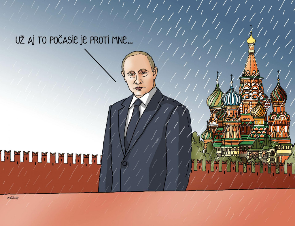 Karikatúra: Putin a vojenská prehliadka.