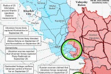 Situácia pri okupovanom Ukrajinskom meste Lyman dňa 28. septembra 2022. MAPA: ISW