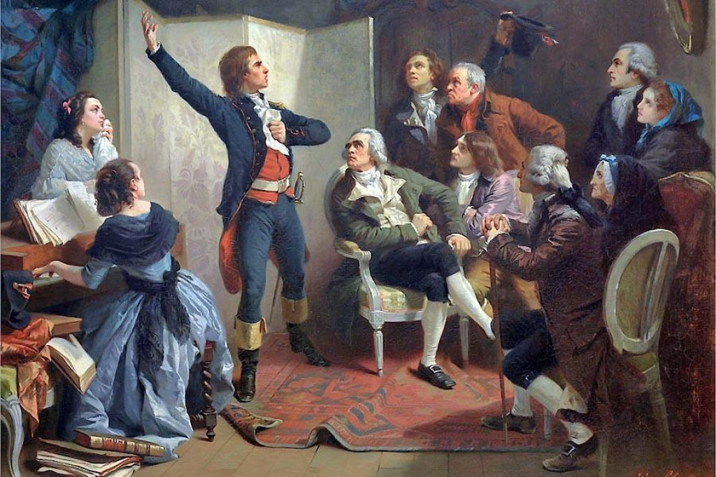 Claude Rouget de Lisle spieva pieseň, ktorá sa ako Marseilleisa stala jednou z najznámejších hymien vôbec. (Obraz francúzskeho maliara Isidora Pilsa z roku 1849.)