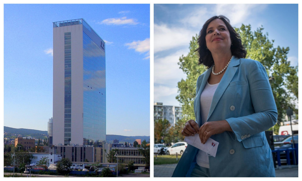 Vľavo Tower 115, vpravo ministerka investícií, regionálneho rozvoja a informatizácie Veronika Remišová. Koláž: HN