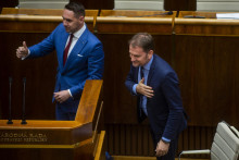 &lt;p&gt;Minister financií Igor Matovič a poslanec György Gyimesi. FOTO: TASR/Jakub Kotian&lt;/p&gt;