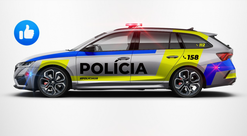 Navrhované policajné auto s víťazným polepom z facebookovej ankety.
