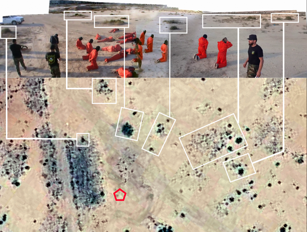 Geolokalizácia v prípade Al-Werfalli za použitia open source satelitných snímok a videí. FOTO: Bellingcat