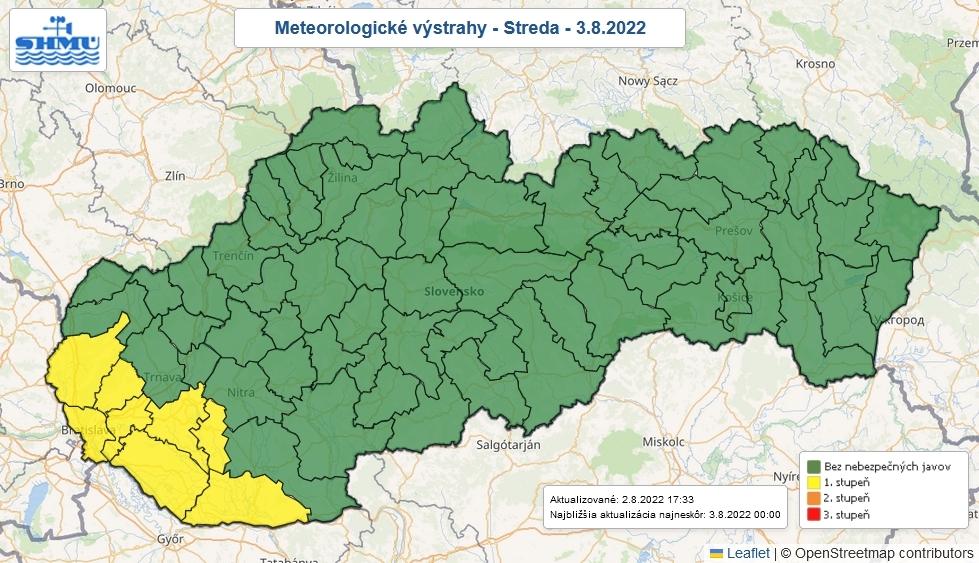 Na západe Slovenska budú v stredu opäť vysoké teploty, varujú meteorológovia