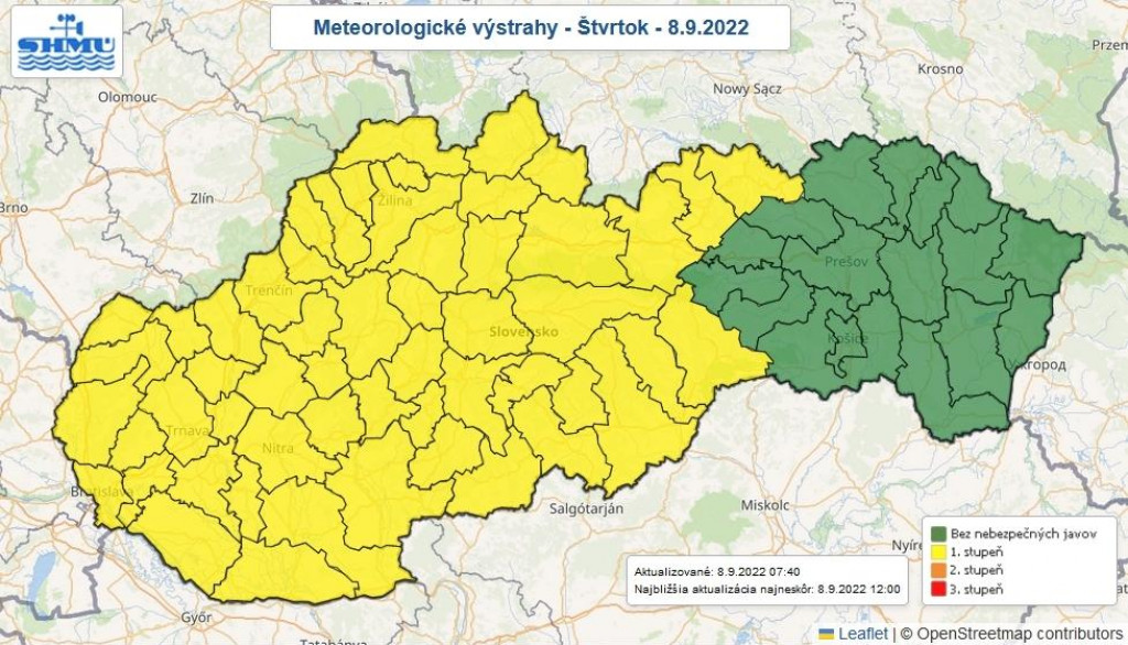 Meteorologické výstrahy. FOTO: SHMÚ