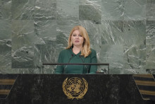 Slovenská prezidentka Zuzana Čaputová hovorí na 77. Valnom zhromaždení OSN. FOTO: TASR/AP
