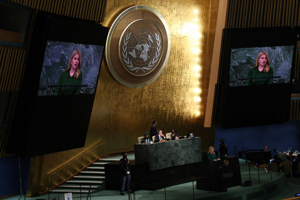 

Prezidentka Zuzana Čaputová vystupuje na 77. zasadnutí Valného zhromaždenia Organizácie Spojených národov. FOTO: Reuters